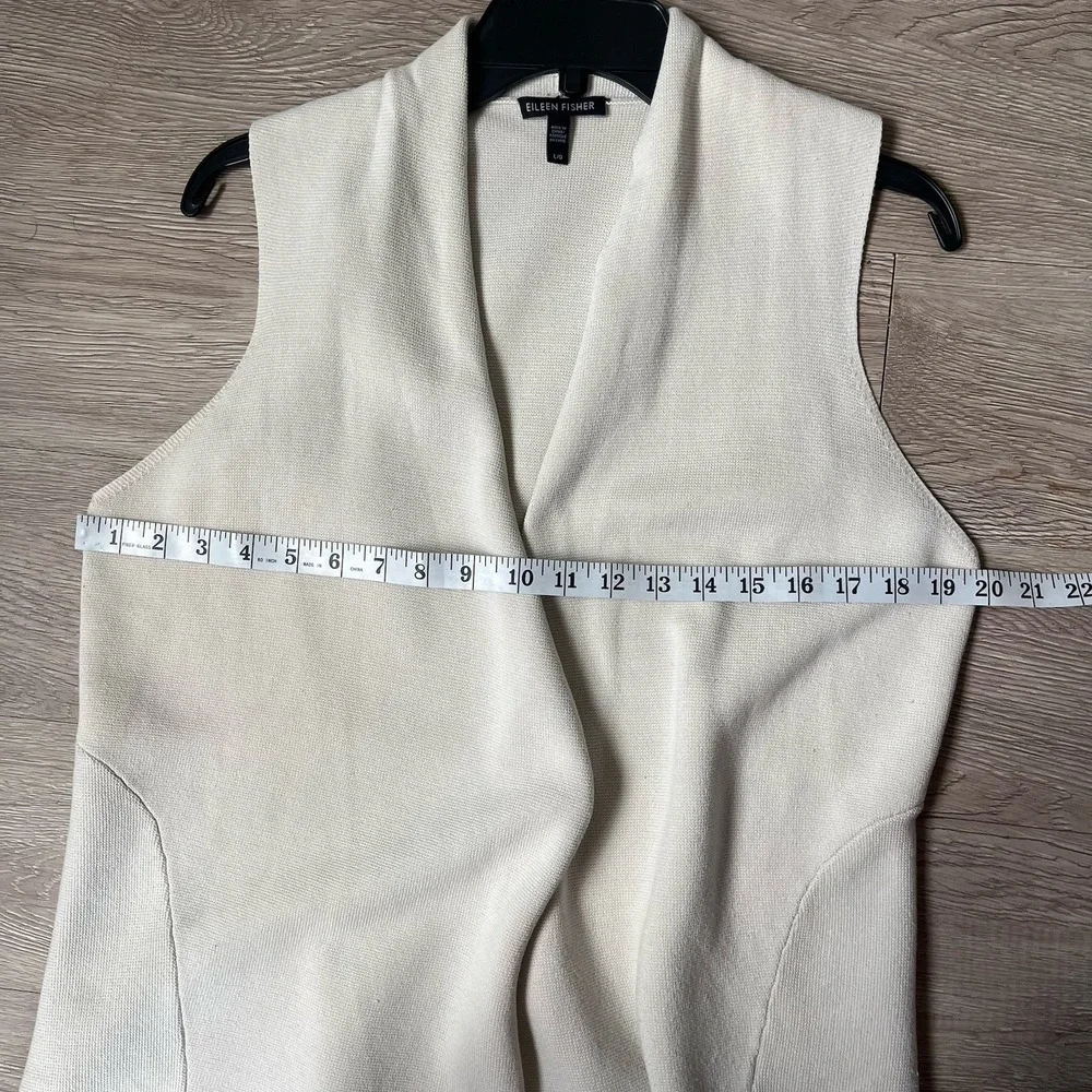 Eileen Fisher Vest Large Knit Open Front  Silk Cotton Oatmeal‎ Beige Sleeveless - Picture 5 of 6